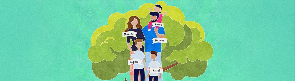 Family infront on tree – Monica, Avram, Kalel, Logan, Anaya