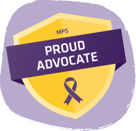 Cartoon Yellow and Purple MPS Proud Advocate Badge