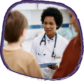 Healthcare professional with stethoscope talking to patients