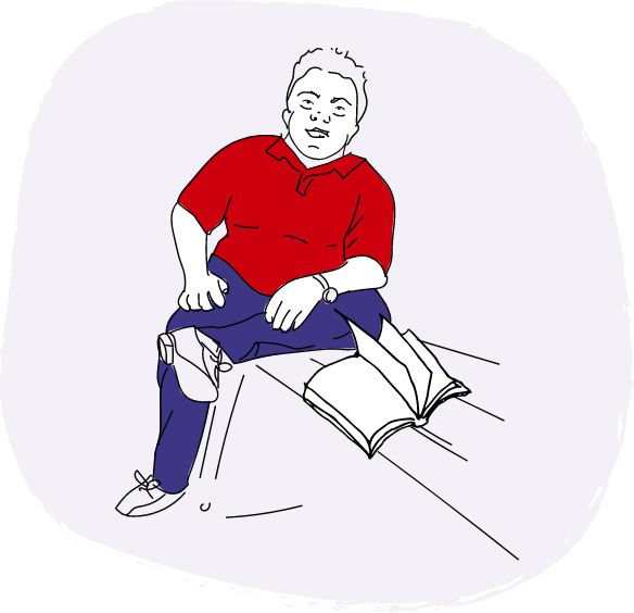 Paciente mayor con síndrome de Hunter con un libro