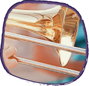 Someone playing a shiny trombone